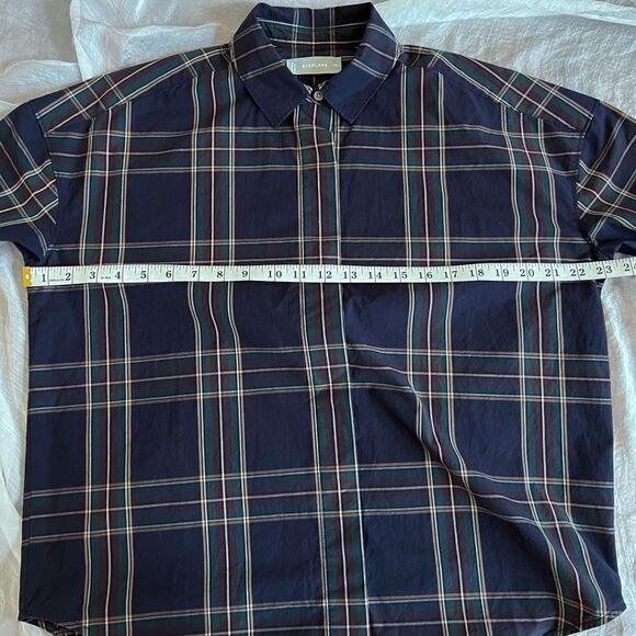 Everlane The Oversized Poplin Shirt Plaid Bottom Down Red and Green Lines modest - Picture 6 of 11